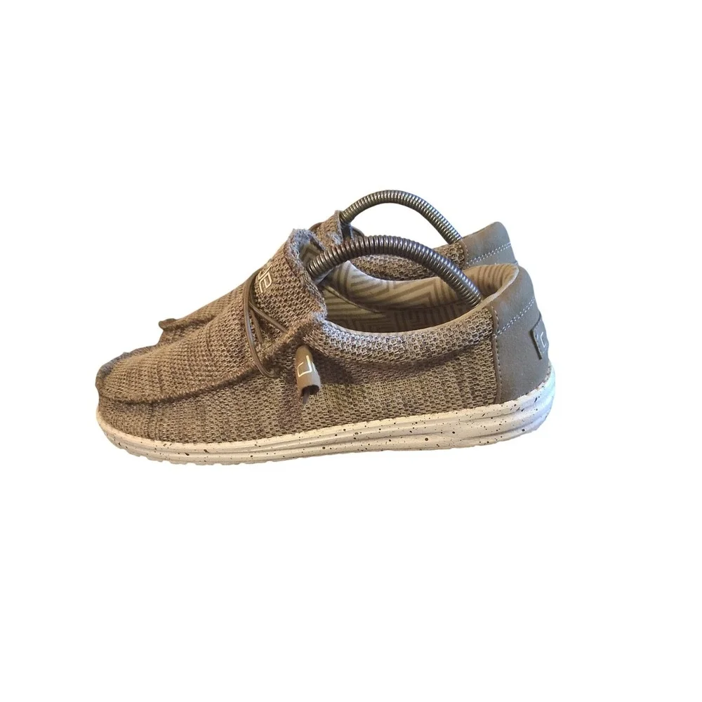 Hey Dude Wally Sox Mens Brown Slip On Loafers Shoes Size 9 Stretch Knit Casual